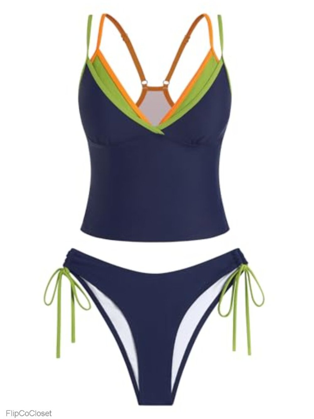 Women's Tankini Set Double Layer V Neck Two Piece Swimsuit Sleeveless Cheeky